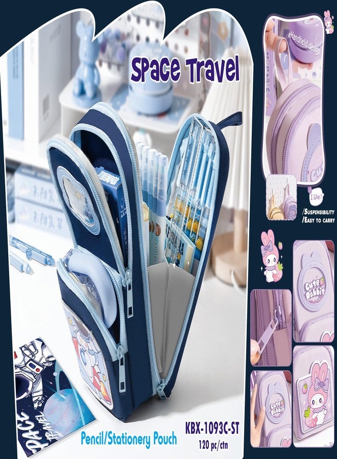 براند كونكور مقلمة قماشية فاخرة من ماركة كونكر، قابلة للتعليق، 6 طبقات مع 3 أقسام، مقلمة أنيقة وجذابة للبنات، حقيبة أقلام كبيرة السعة للأطفال، هدية أدوات مكتبية لطيفة للأطفال (رحلة فضائية). - Image 3